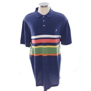 Polo Ralph Lauren Classic Navy Striped Short Sleeve Polo Cotton Shirt Mens XXL